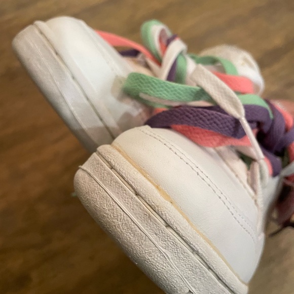 Vintage 1980s LA gear low top white sneakers 7 NEW scuff Rare 3 laces purple - Picture 12 of 17